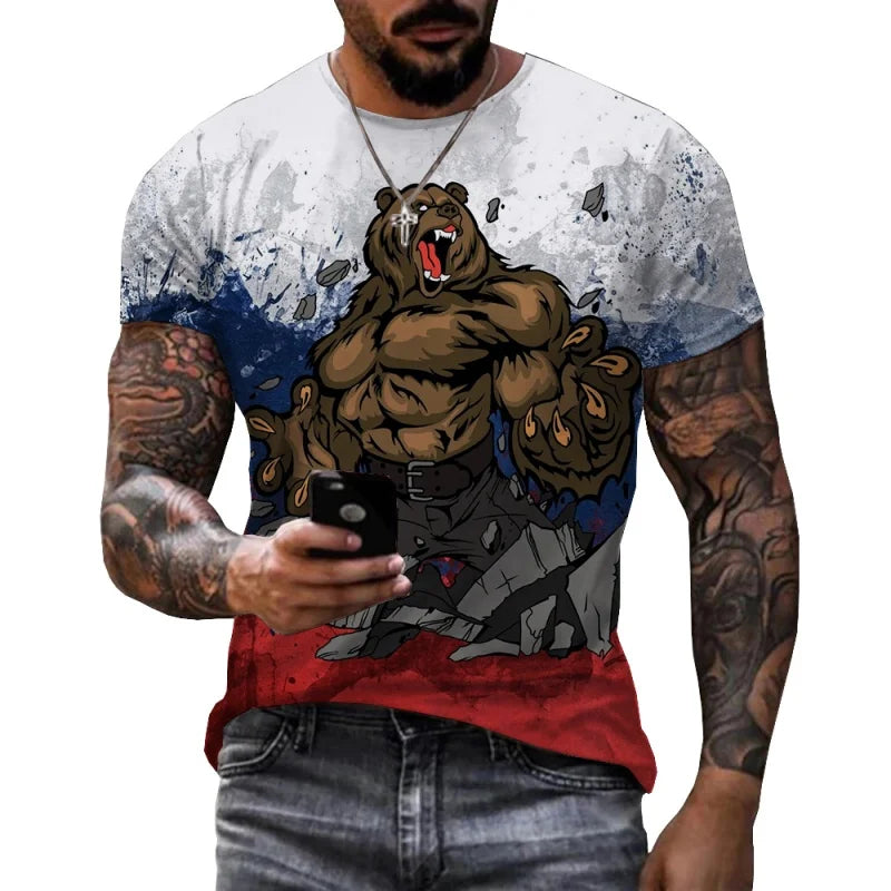 Russia Flag Pattern T Shirt For Men National Emblem 3D Printed T-Shirts Summer Casual Round Neck Tees Loose Short Sleeve Tops