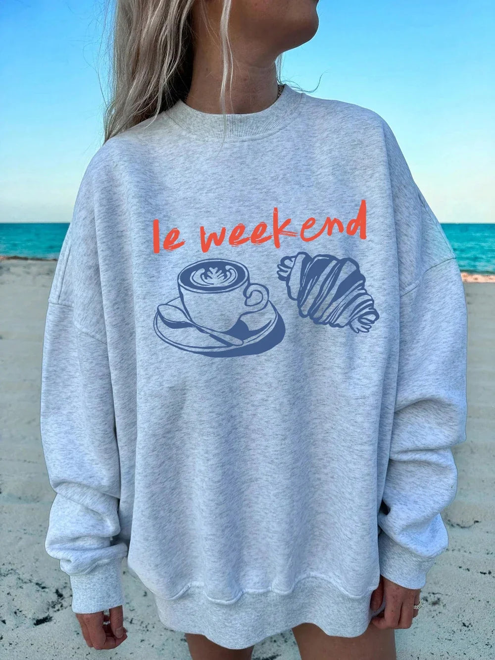 2025 Ie Weekend Coffee Bread Prints Sweatshirts Women Crewneck Basics Hoodies Warm Clothes Autumn Winter Casual Women Pullover