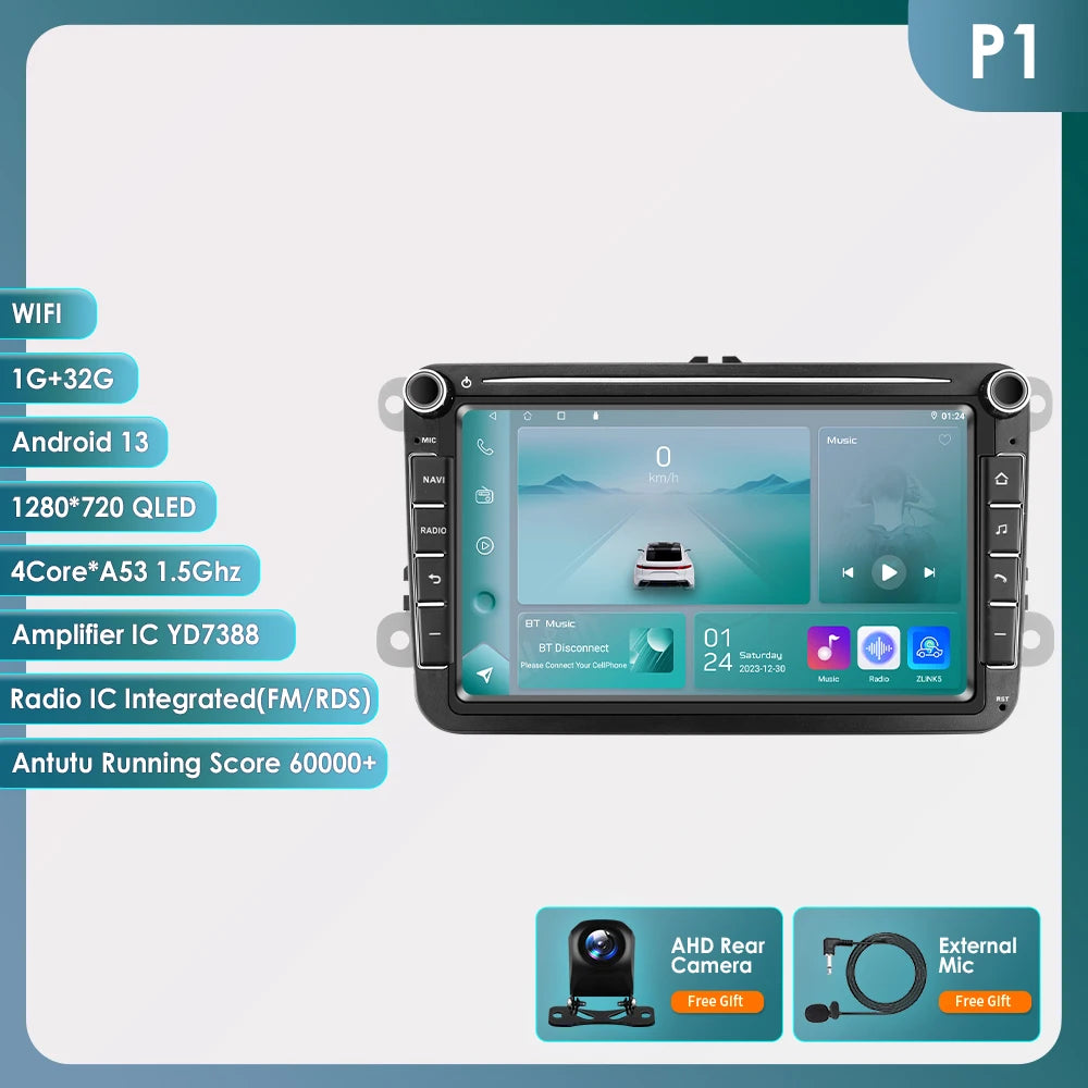 Hizpo 2Din 8'' Carplay 4G AI Systems Android 14 Car Radio forVolkswagen Golf 5 6 Polo Passat B6 B7 CC Skoda Jetta  Autoradio