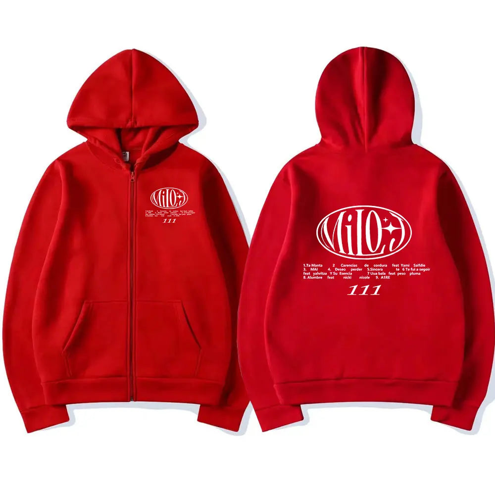 Rapper Milo J Zipper Hoodies 111 Music Album Zip Up Hooded Sweatshirts Men's Women Fashion Hip Hop Vintage Pullovers Fans Gift
