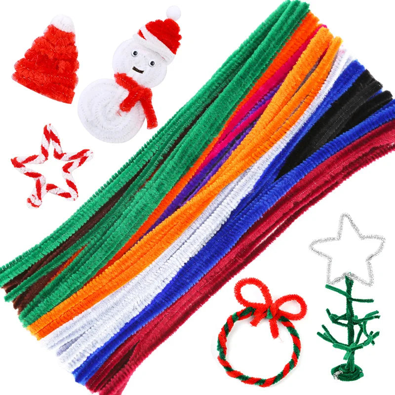 100/200/300/500/1000pcs DIY Plush Chenille Sticks Stem Pipe Cleaner HandCraft part for Spring Xmas Halloween Newyear Easter