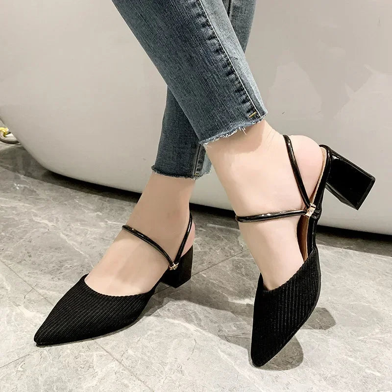 Women's Sandals Summer Pointed Square Root Sandals 2025 New Outdoor Leisure Baotou Dual-use Solid Color Sandals Women Slippers