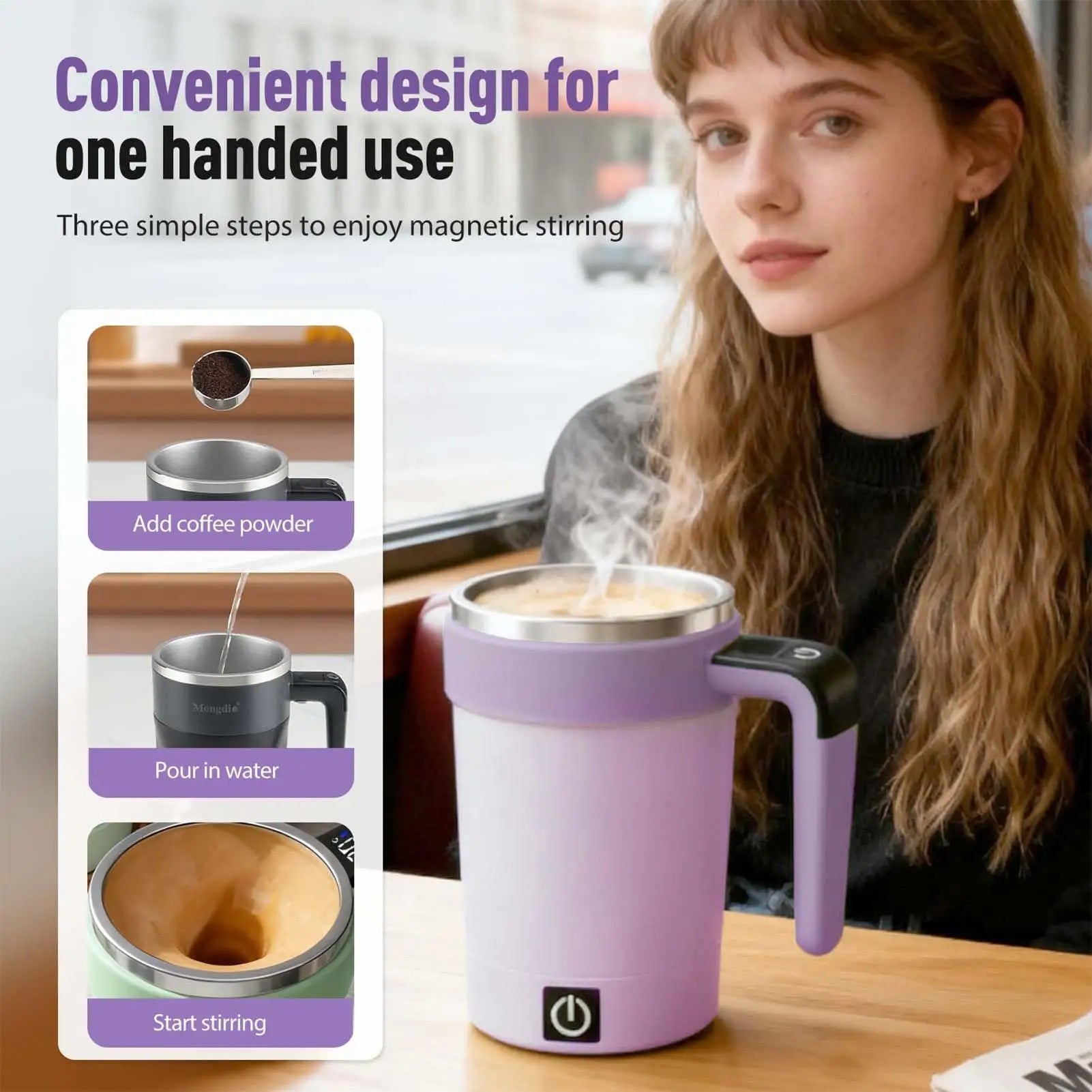 Smart Self-Stirring Coffee Mug 380ml With Temp Display & Rechargeable Battery, Auto Mixes Drinks, Keeps Warm For Desk, Home