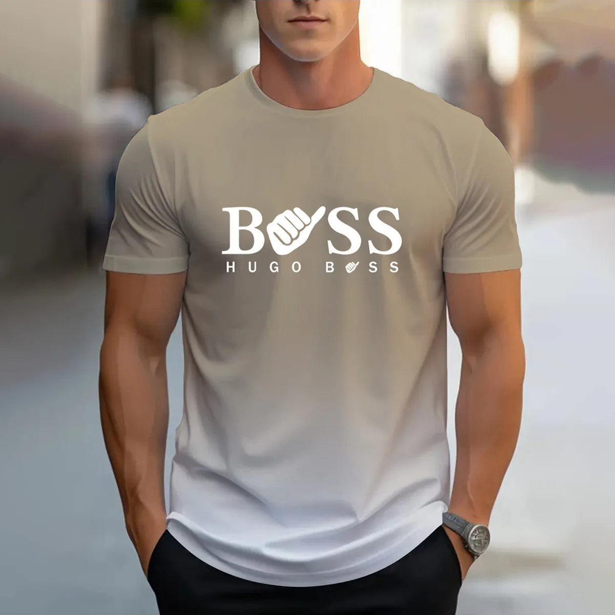 men's summer clothing casual gradient color short sleeved digital letter printed casual versatile round neck T-shirt top for men