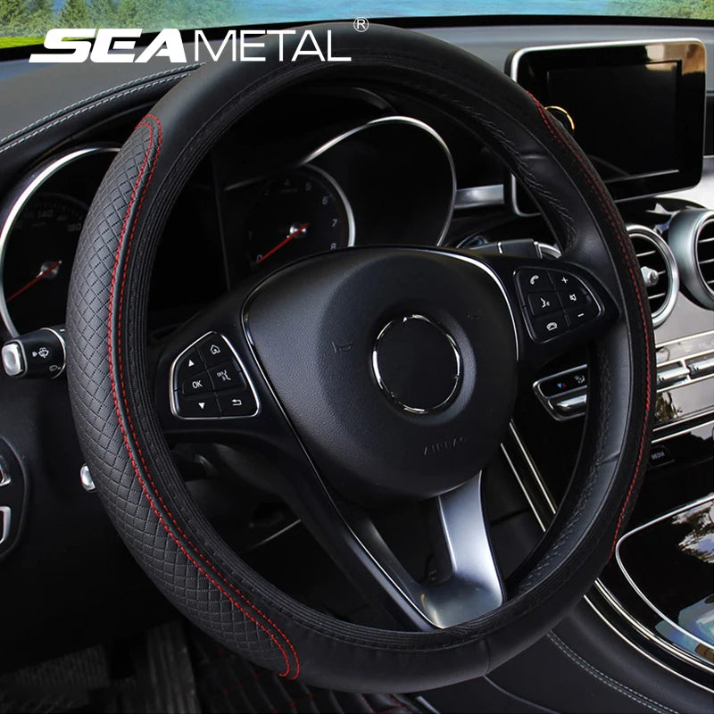 SEAMETAL 37-39CM Steering Wheel Cover Anti Slip Breathable Steering Cover Universal Microfiber Leather Steer Wheel Protector - Free Item.