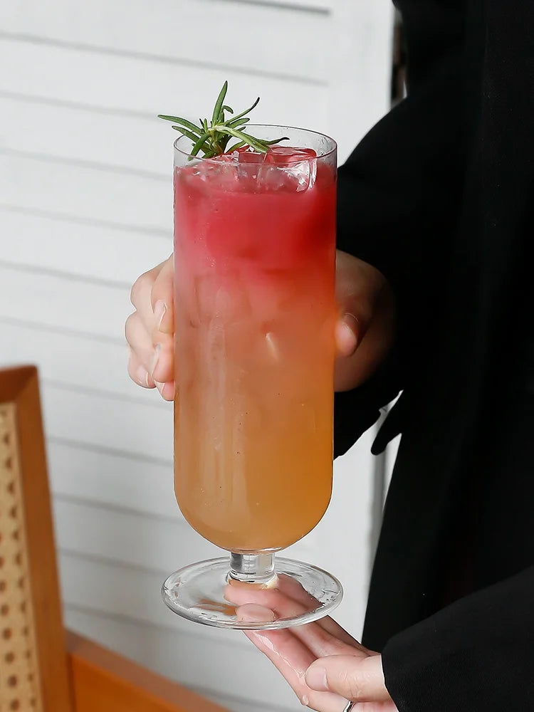 Crystal Cocktail Cup Lightweight Simple Straight Sided Long Drink Glass High Footed Juice Cup Bubble Water Cup Nordic Style G...