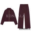 KONDALA Trendy Casual Pants Set Women Elegant High Street Loose Lapel Zipper Jacket, Drawstring Trousers 2026 Spring Holiday Set