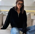Half Zip Sweater Women's Autumn and Winter New Loose Fitting Pullover Solid Color Lapel Knitted Sweater Top
