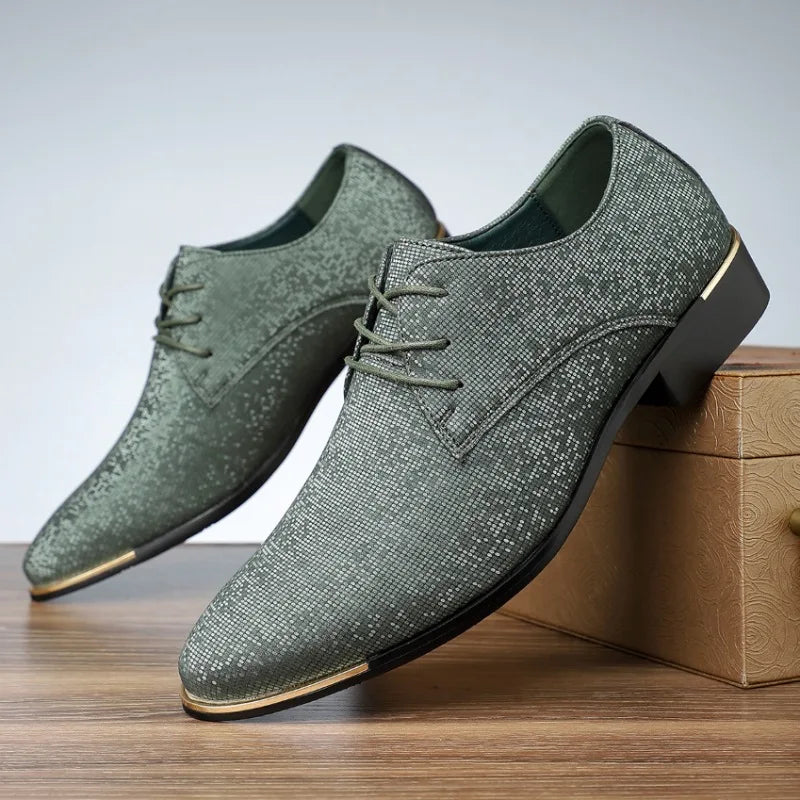 Retro Trend New Men's Black Green Sky Blue Pointed Lace Up Casual Oxford Shoes Wedding Dress Homecoming Footwear Zapatos Hombre