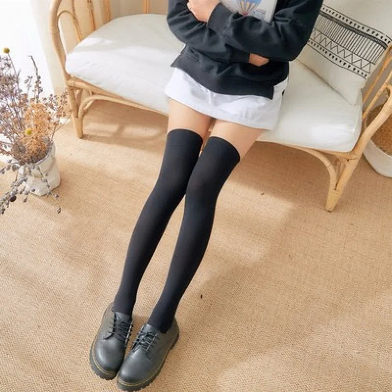 Solid Color Lolita Long Stockings JK Women Girls Cute Black White Tights Over Knee Thigh High Socks Cosplay Sexy Nylon Stockings
