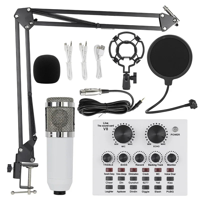 For BM800 V8 Sound Card Set Professional Audio Condenser Mic Studio Singing for Karaoke Podcast Recording Live Streaming