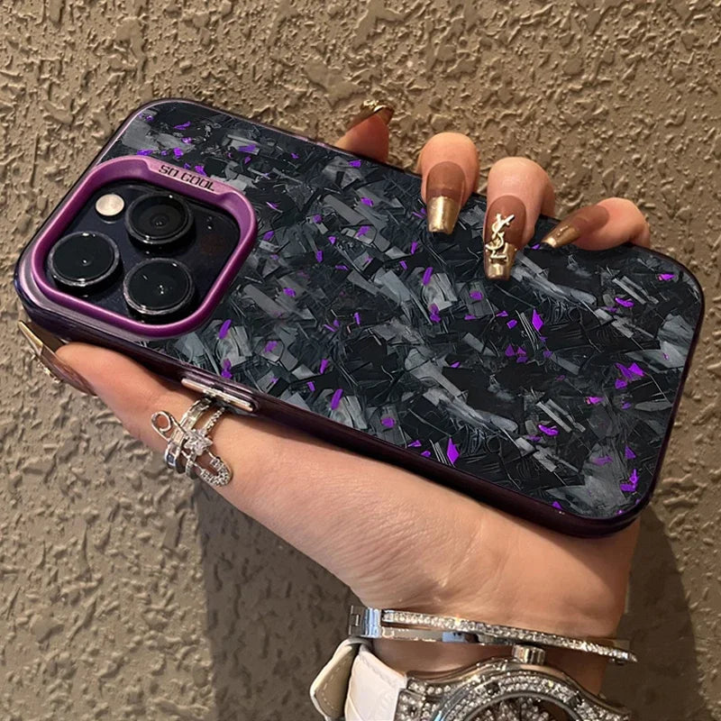 Imitation Forged Carbon Fiber Plating Case for iPhone 11 12 13 14 15 16 Pro Max XS X XR 8 7 PlusShockproof Matte Hard Cover