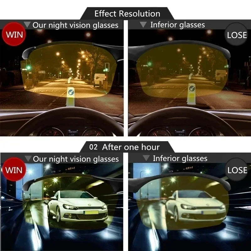 Night Vision Glasses Men Anti-Glare Driving Goggle Half Frame Polarized Sunglasses for Driver UV400 Day and Night Glasses