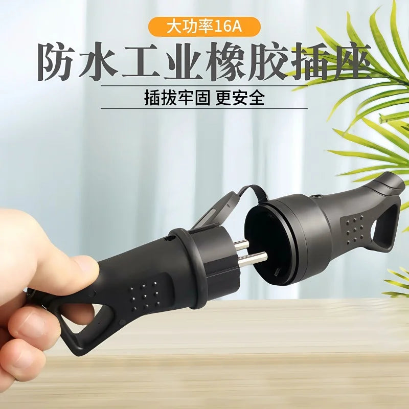 EU Rubber Waterproof Socket Plug Electrial Grounded European Connector With Cover IP54 For DIY Power Cable Cord 16A 250V