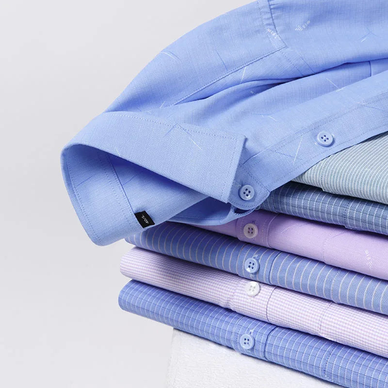 Fashion Casual Solid Strip Casual Shirts For Men Dress Shirts Long Sleeve Shirts Classic Bamboo Fabric Male Social Office Shirts