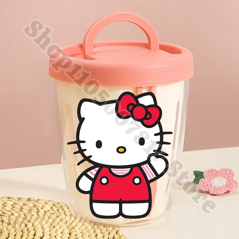 Girl Cartoon Portable Salad Cup Hello Kitty Anime Cute Food Fruit Containers with Spork Plastic Breakfast Oat Cups Birthday Gift