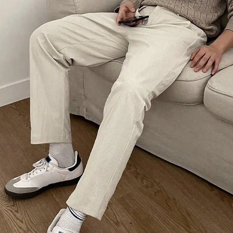 New Men's Drapey Dress Pants, Slightly Tapered, Loose Fit, Korean Style, Elegant and Casual, Solid Color, with a High-End Drape Effect