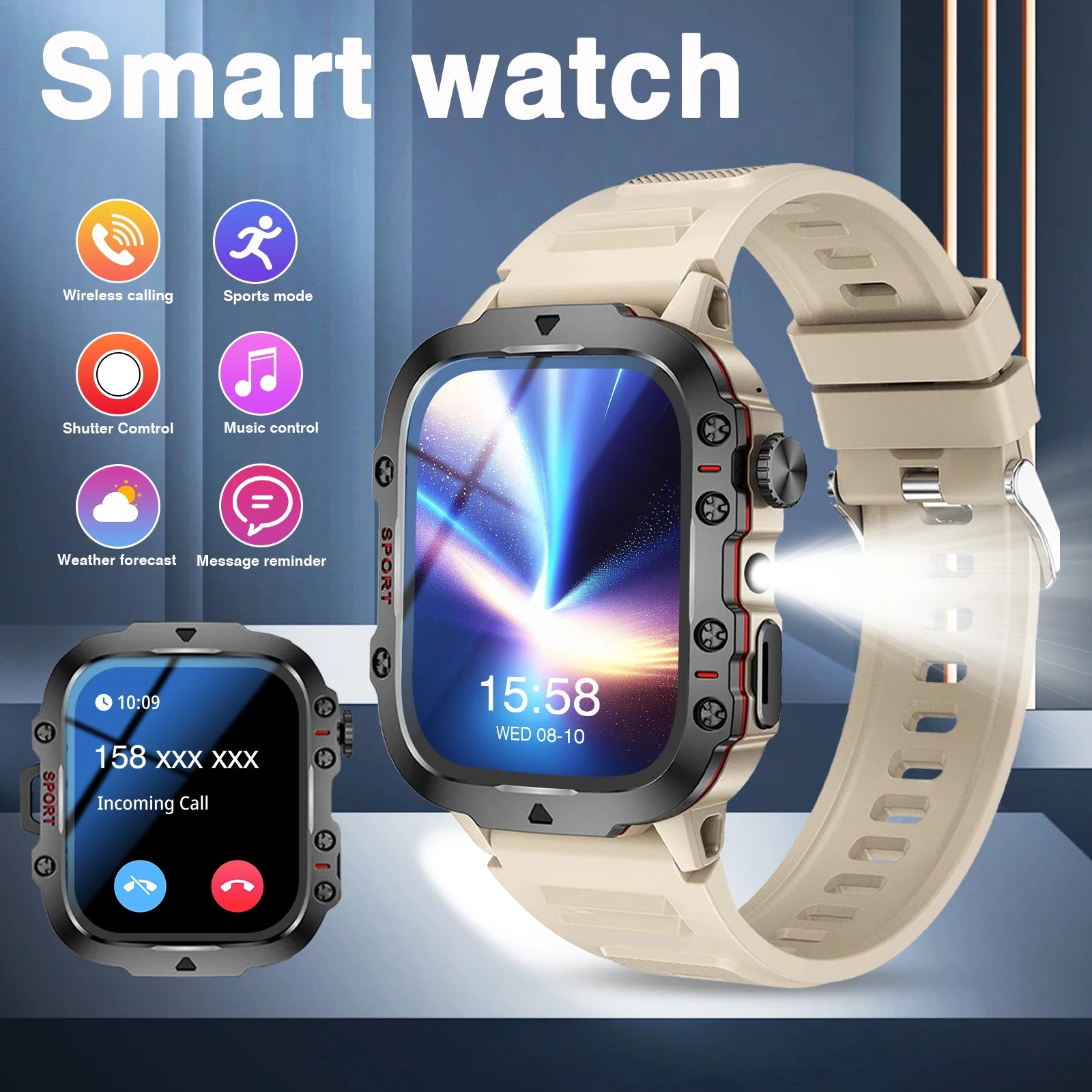2025 Men's Smart Watch with Wireless Calling, Dual Straps (Stainless Steel+Silicone), Step Counter Flashlight & Message Reminder