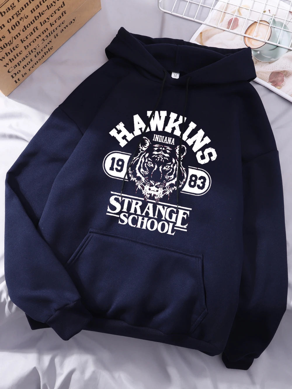 Hawkins Strange School 1983 Prints Hoodies Womens Winter Fleece Warm Sweatshirt Basic Loose Pocket Pullover Street Woman Clothes