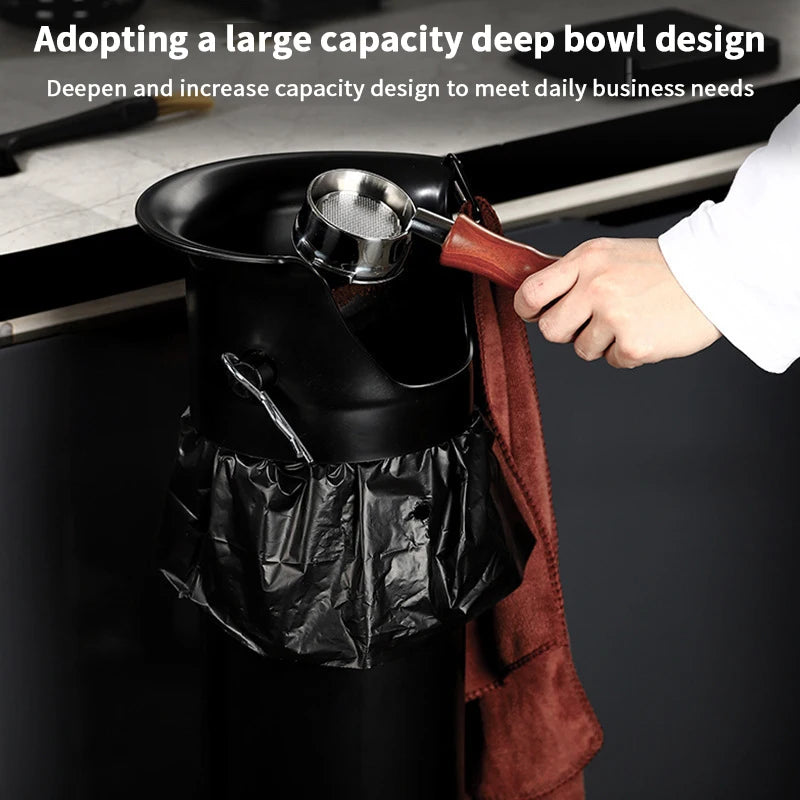 Large Capacity Coffee Knock Box - Professional Espresso Grounds Container with Towel & Tall Stand Design, Easy-Clean