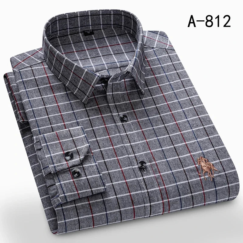 New Spring Fashion Flannel Long Sleeve Shirts For Men Plaid Plus Size Cotton Warm Soft Clothing Business Chic Smart Dress Shirts