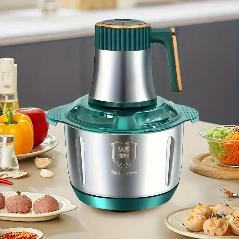 5L Stainless Steel Food Processor with 6-Blade System - Fast Meat Mincer & Vegetable Chopper, 5 Speeds（European Plug ）