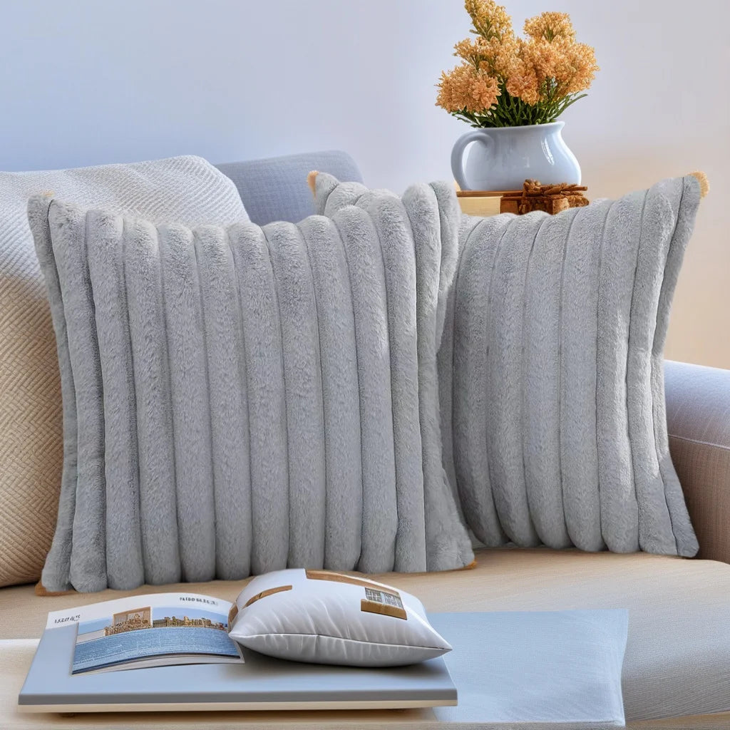 pack of 2 of artificial plush pillowcases, luxurious soft striped decorative pillowcases, suitable for sofa interiors