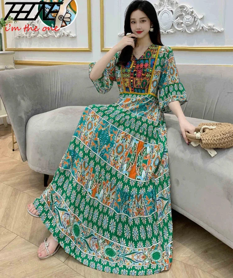 Indian Dress for Women Summer Embroidery Chic Elegant Party Dresses Clothes Vintage Long Maxi Prom Bohemian Beach Robe Vestidos -50% off.