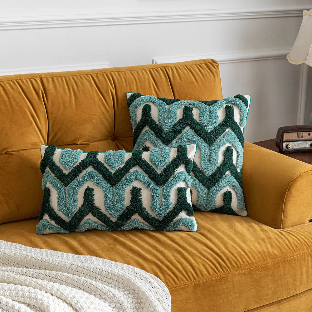 Blue Green Boho Tufted Pillow Covers Decorative Geometric Cotton Canvas Cushion Cover Sofa Throw Pillow Case Bed Rest Pillowslip
