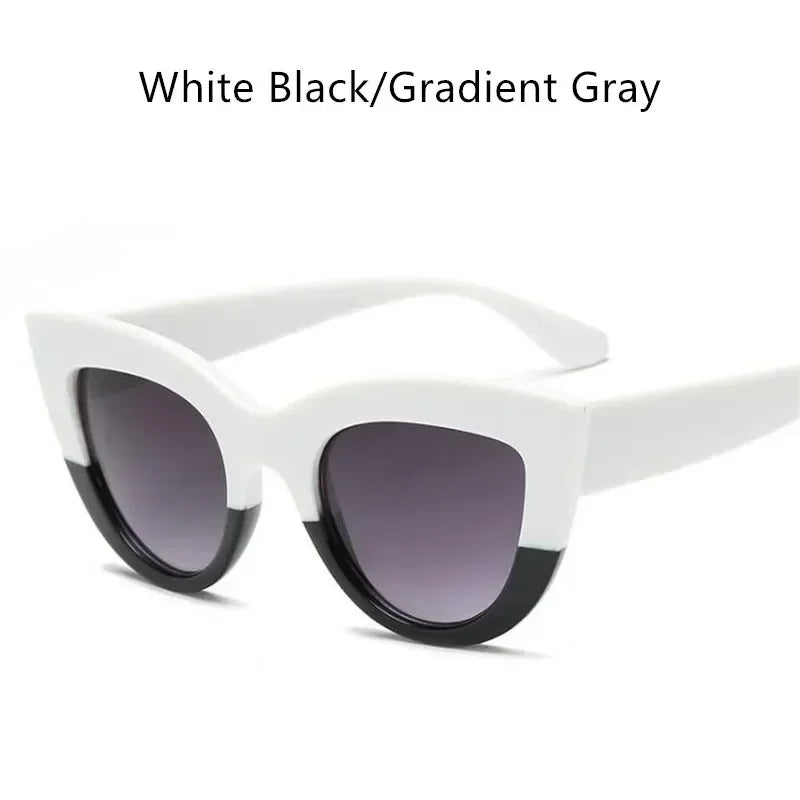 New Vintage Cat Eye Sunglasses Woman Retro Brand Cateye Shades Sun Glasses Gradient Mirror Plastic Frame Designer Oculos De Sol