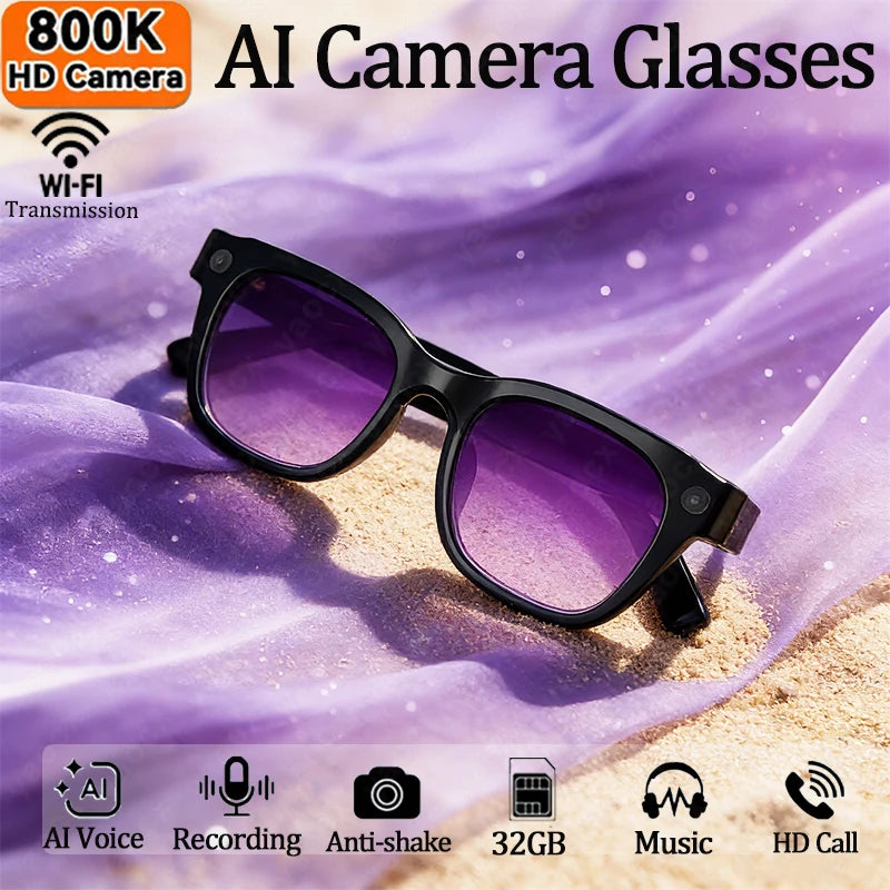 4k HD AI Smart Glasses Wearable 800W Camera Take Photo Video Bluetooth Call Voice Assistant Control Smart Sports ChatGPT Glasses