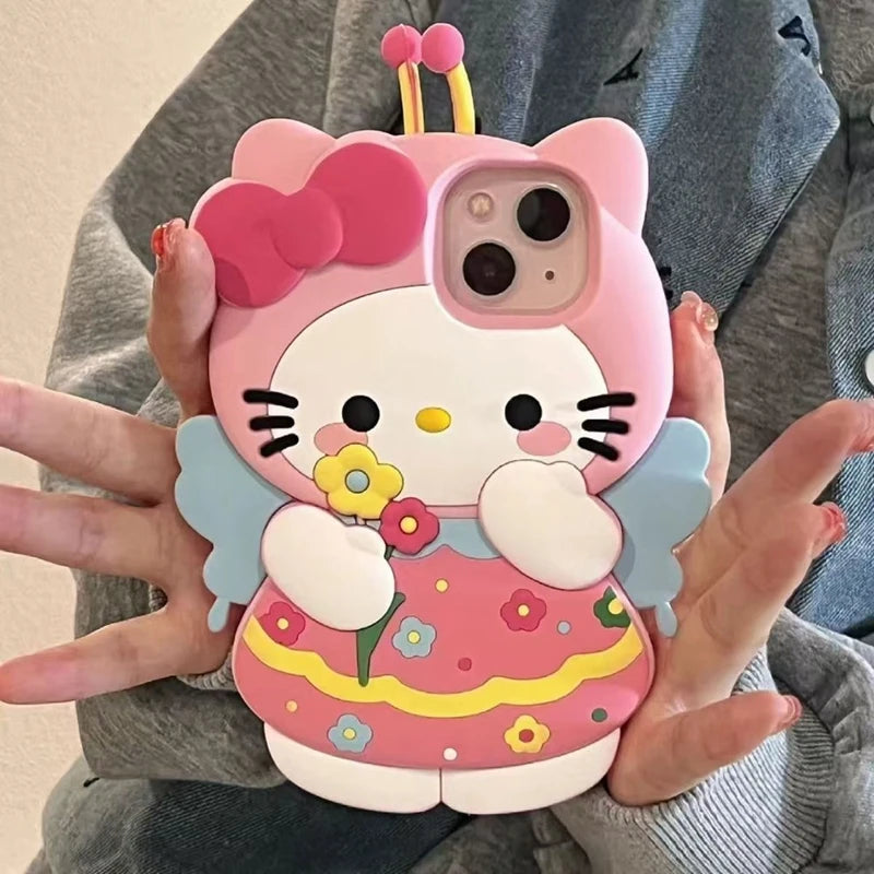 For iPhone 17 Pro Max 16 15 14 Plus 14 13 12 Mini 11 SE 7 8 X XS XR Cartoon Butterfly Kitty 3D Soft Silicone Phone Case