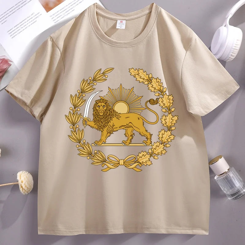 Iran T-Shirt Lion and Sun Persian Pride T Shirt Iran Map Unisex Iranian Apparel Cotton Funny T-Shirts O Neck Tee Shirt