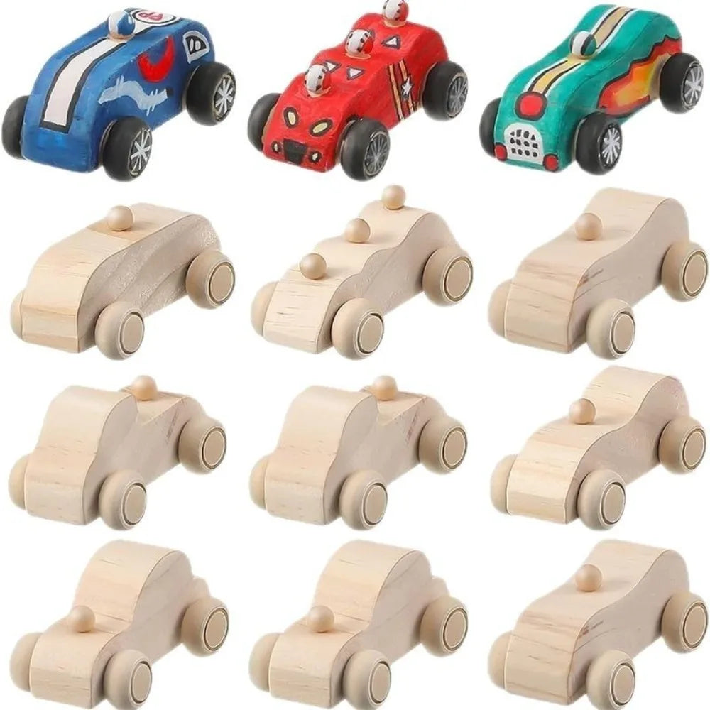 6PCS/SET Wooden Material DIY Painting Cars Hand-crafted Educational Hand-made Toys Lightweight Painting Surface Graffiti Car