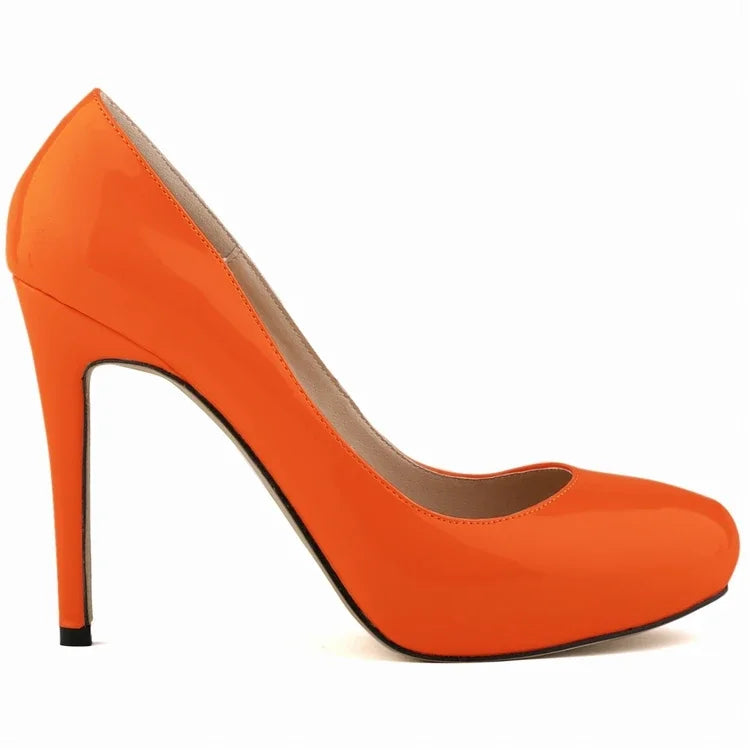 Women Pumps Sexy 11cm Platform Fashion Patent Leather Round Toe High Heels Shallow Lady Office Party Wedding Shoes Large Size 43