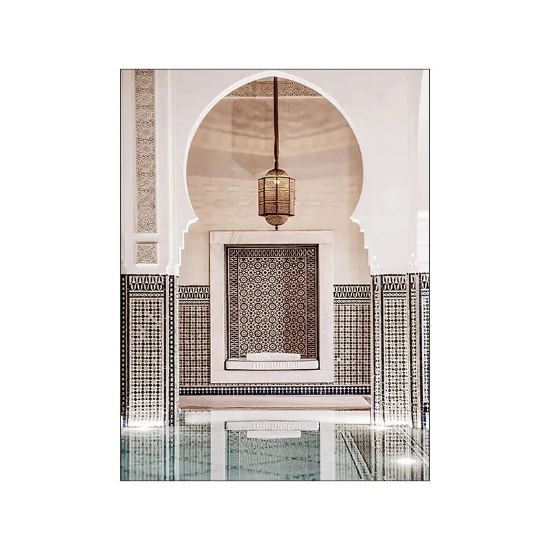 Islamic Mosque Canvas Wall Art Muslim Mosque Building Picture with Inspirational Quote and Leaf Design for Living Room Decor