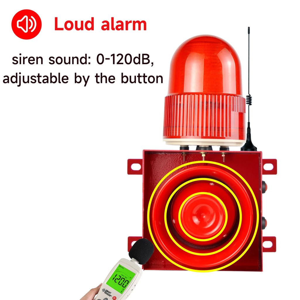 YASONG 1.2 mile Outdoor Remote Control 120dB Speaker, 12 Tones Adjustable Alarm Siren with USB Port, Strobe light