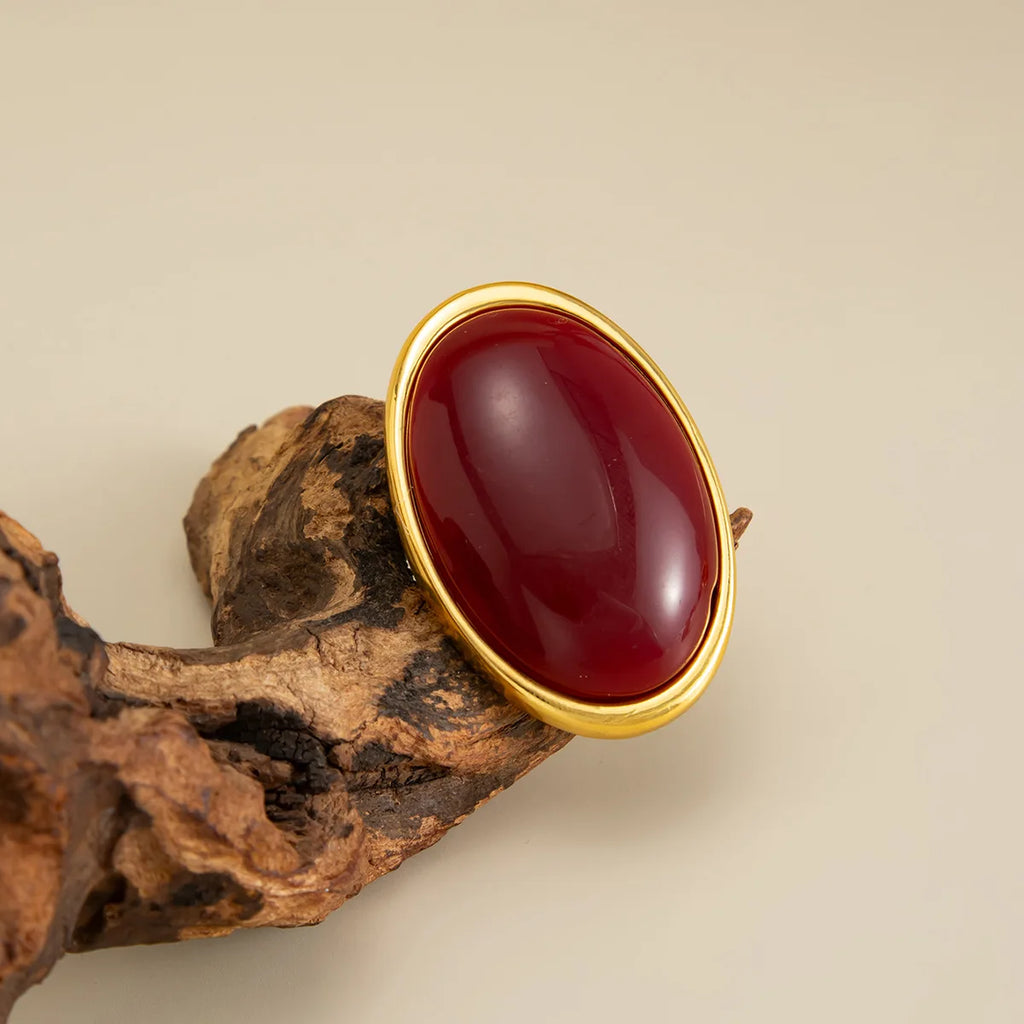 Classic Simple Geometry Red Oval Resin Finger Ring Women Vintage Elegant Rings Charm Party Accessories Jewelry Gift