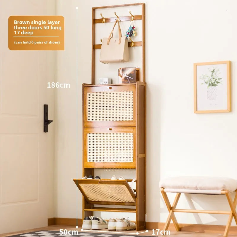 Shoe cabinet entrance household large-capacity home shoe rack storage artifact space-saving indoor rental house solid wood