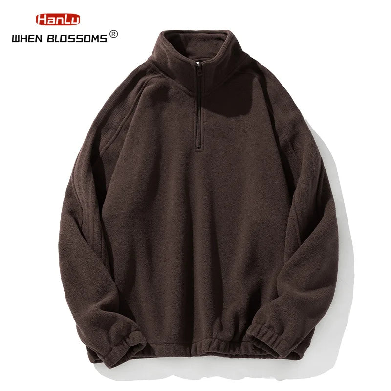 Autumn Winter Fleece Warm Stand Collar Embroidered Half Zip Men's Sweater New WoMen Fashion Streetwear Sweatshirts Casual Coats