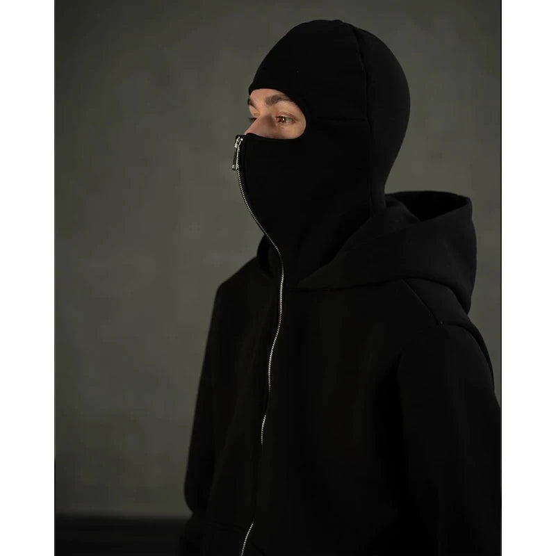 2025 Hot New Men's Balaclava Hoodies Half Zip Up Pullover Double Hooded Fleece Sweatshirt Unisex Fall Winter Outfits For Men