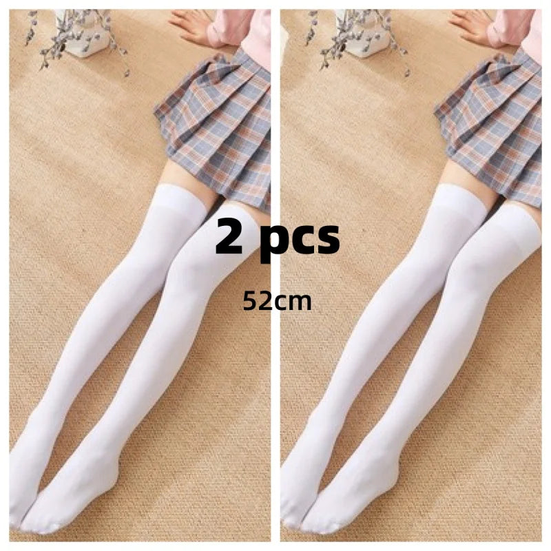 Solid Color Lolita Long Stockings JK Women Girls Cute Black White Tights Over Knee Thigh High Socks Cosplay Sexy Nylon Stockings