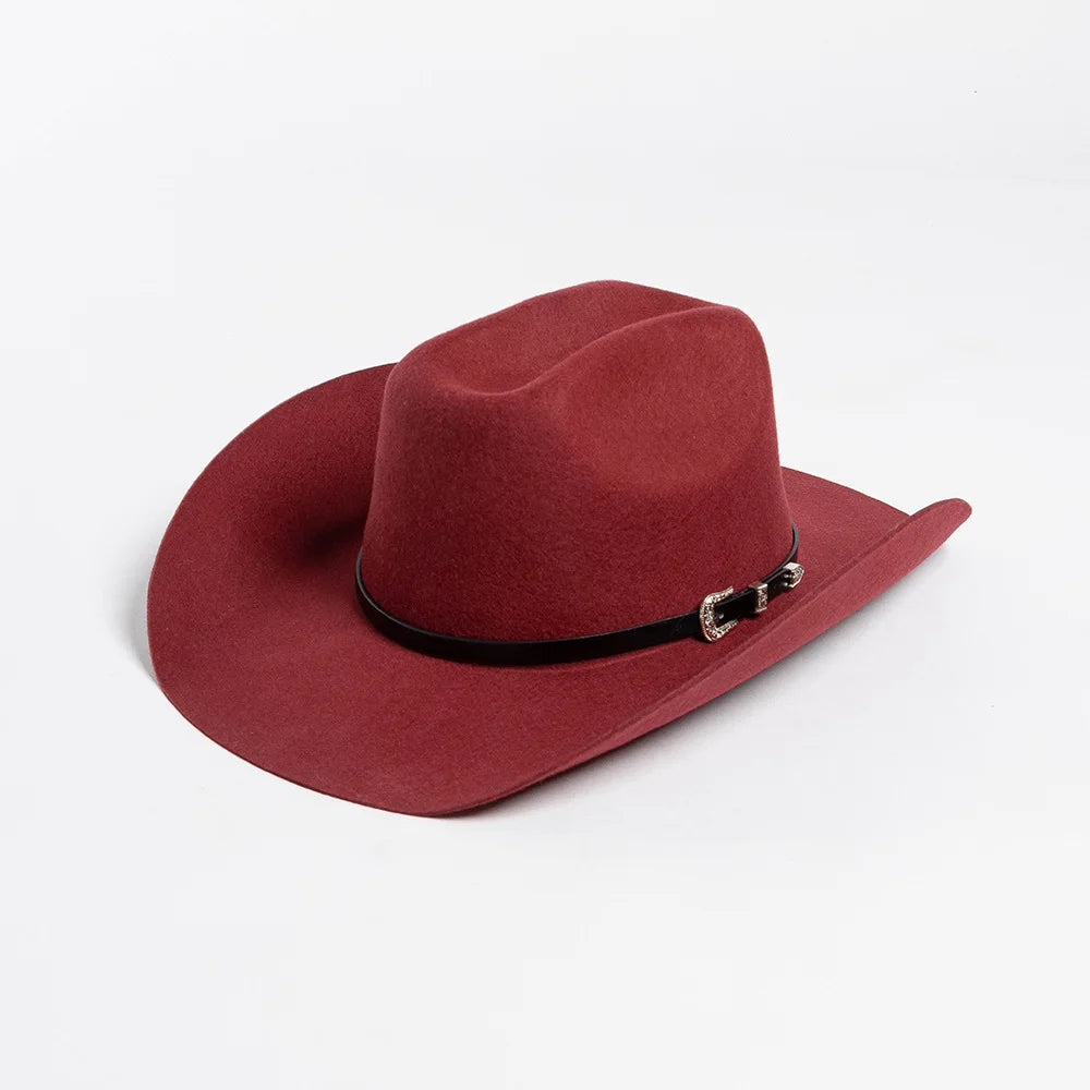 USPOP Vintage Wide Brim Wool Cowboy Hat for Men UnIsex Western Outback Fedora with Buckle Band Adjustable Size S-XL