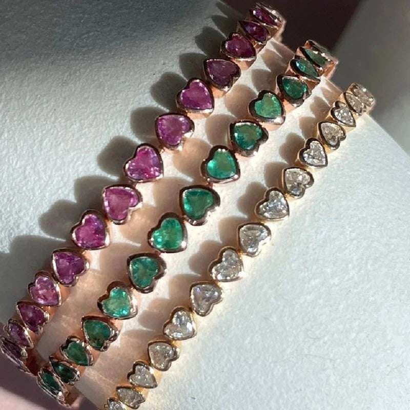 Valentine's Day Gift Fashion Jewelry For Women Gold Color High Quality Bezel Heart CZ Bracelet