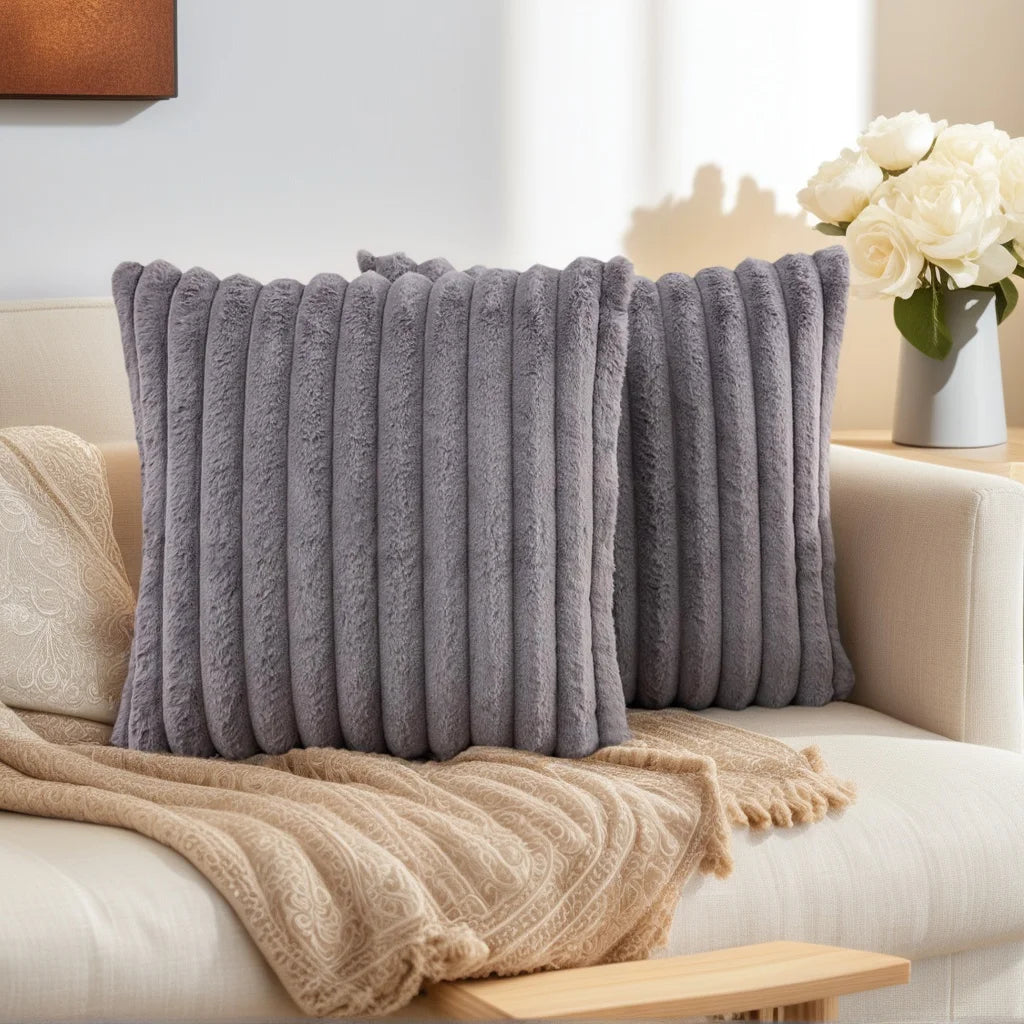 pack of 2 of artificial plush pillowcases, luxurious soft striped decorative pillowcases, suitable for sofa interiors