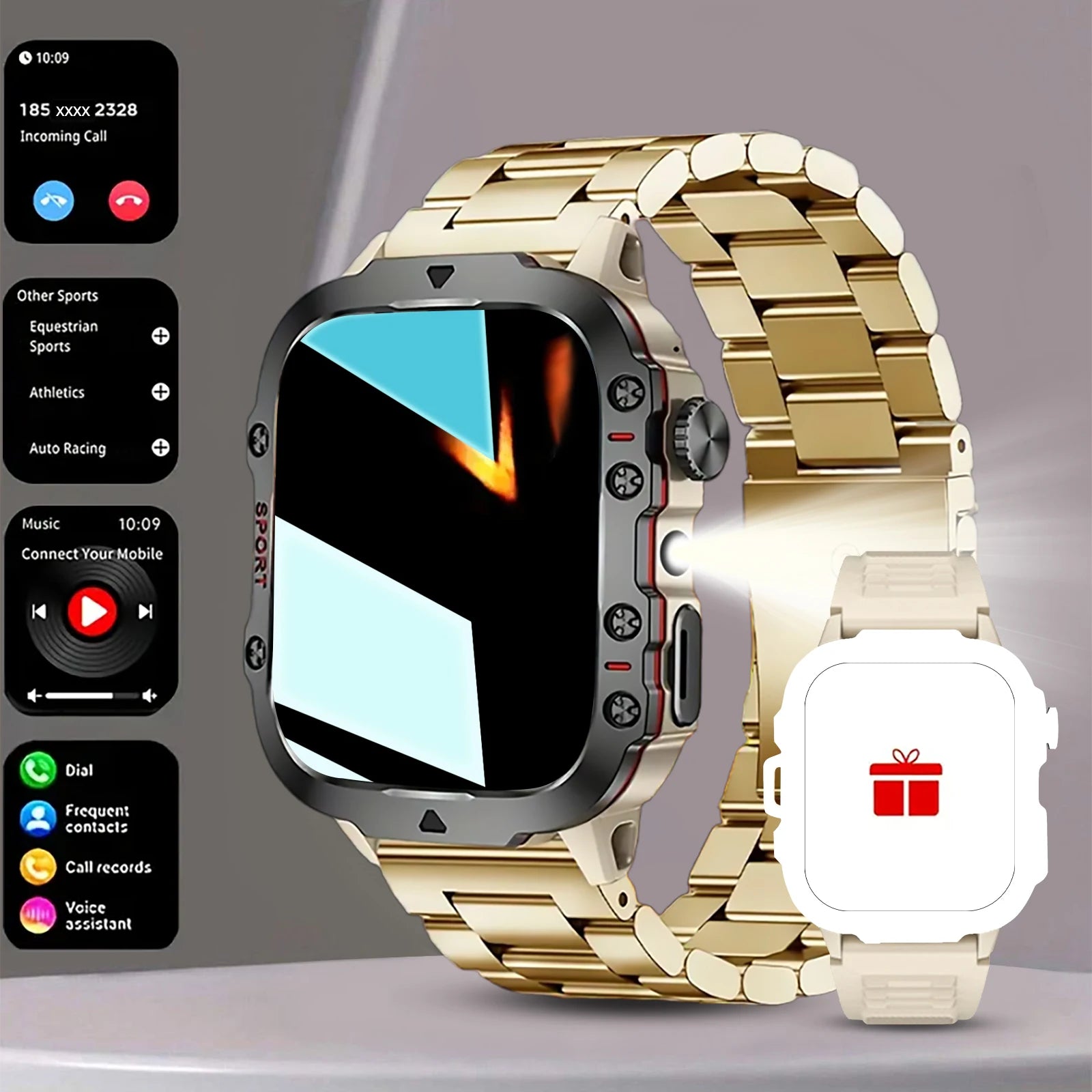 2025 Men's Smart Watch with Wireless Calling, Dual Straps (Stainless Steel+Silicone), Step Counter Flashlight & Message Reminder