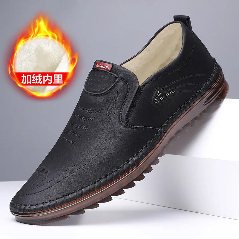 High Quality Men's Soft Leather Shoes Soft Bottom Flat Heel Casual Men's Shoes Non-slip Slip-on Mens Loafers Zapatos De Hombre