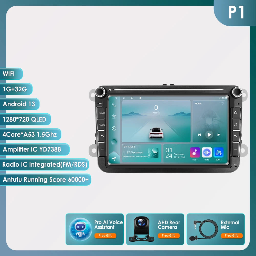 Hizpo 2Din 8'' Carplay 4G AI Systems Android 14 Car Radio forVolkswagen Golf 5 6 Polo Passat B6 B7 CC Skoda Jetta  Autoradio