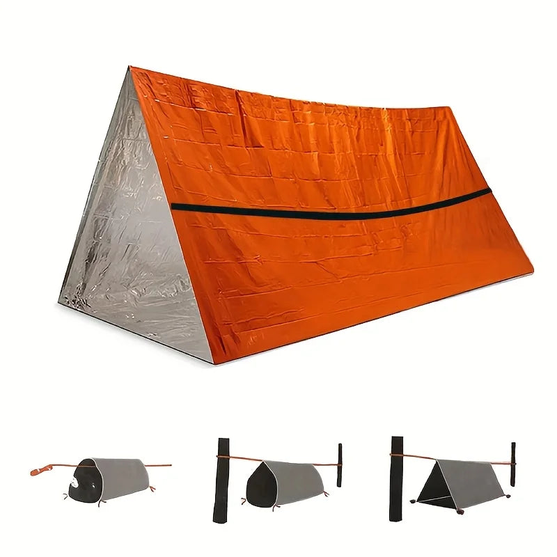 Emergency survival shelter tent - lightweight, compact and portable, equipped with safety posts, high visibility, instant constr