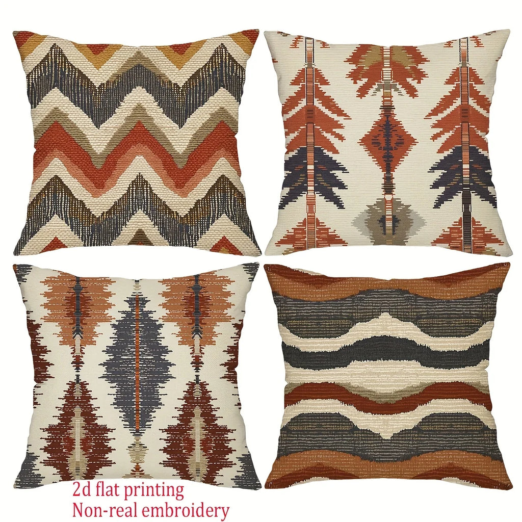 Boho Abstract Geometric Throw Pillow Covers - Ethnic Style Farmhouse Home Decor, Without Pillow Inserts, for Porch Pat